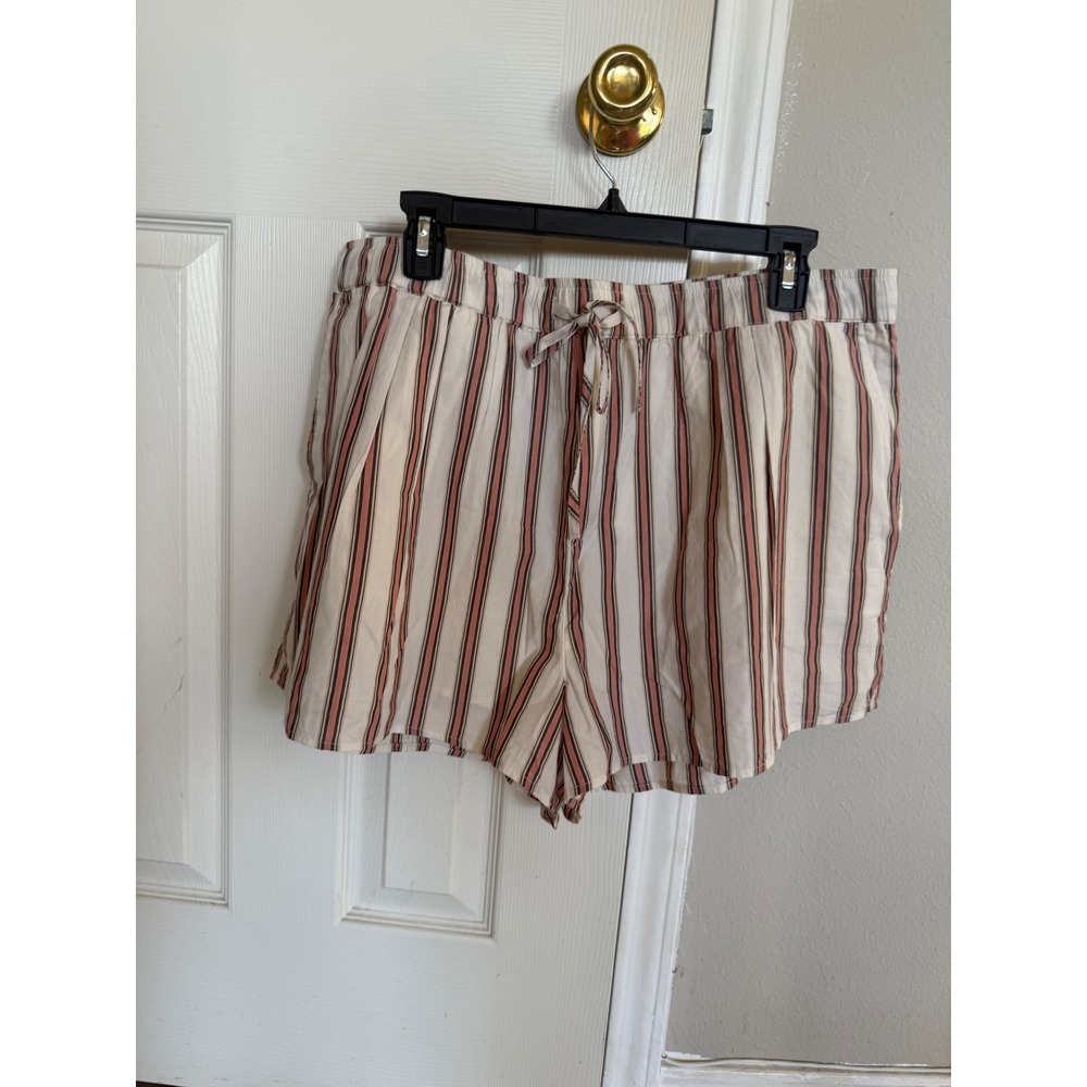 PAIGE Lure Short Cream Multi Striped Drawstring Elastic Waist Shorts XL New
